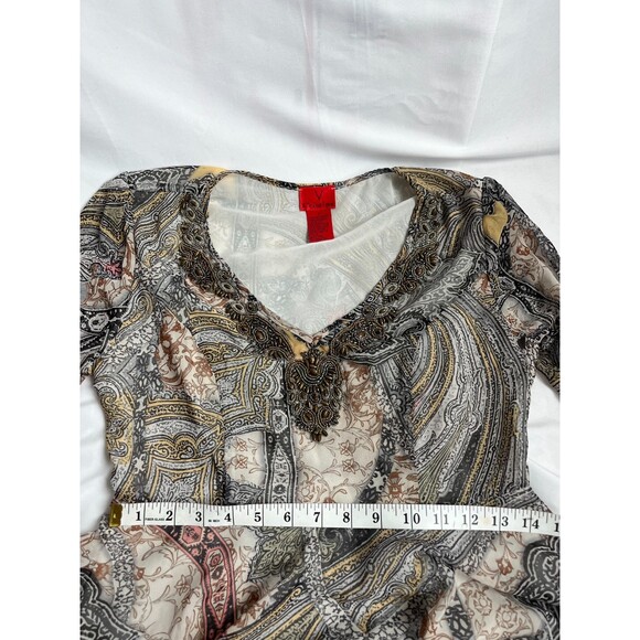 V Christina Y2K Embellished V Neck Paisley Mini Dress Sze S Chiffon Witchy Gypsy - Picture 8 of 10